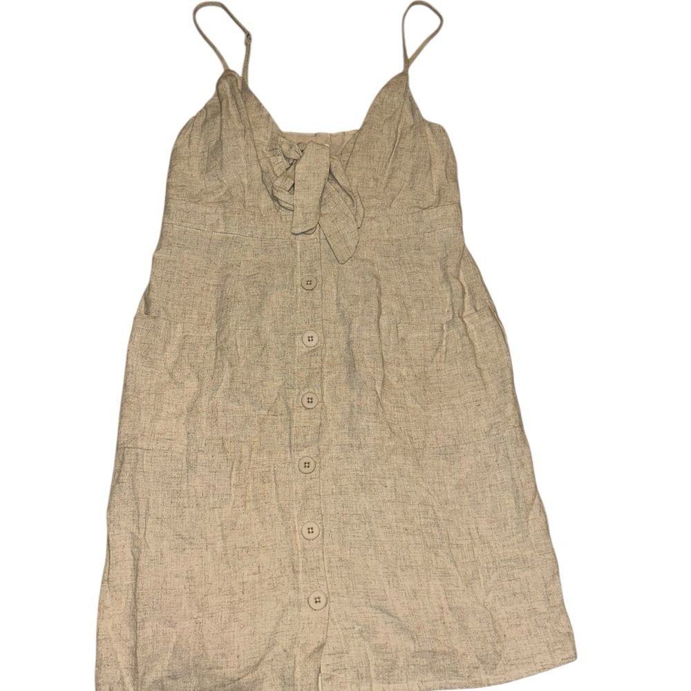 EVERLY Linen Blend Natural Oatmeal Shade Thin Adjustable Strap Dress (Size S)